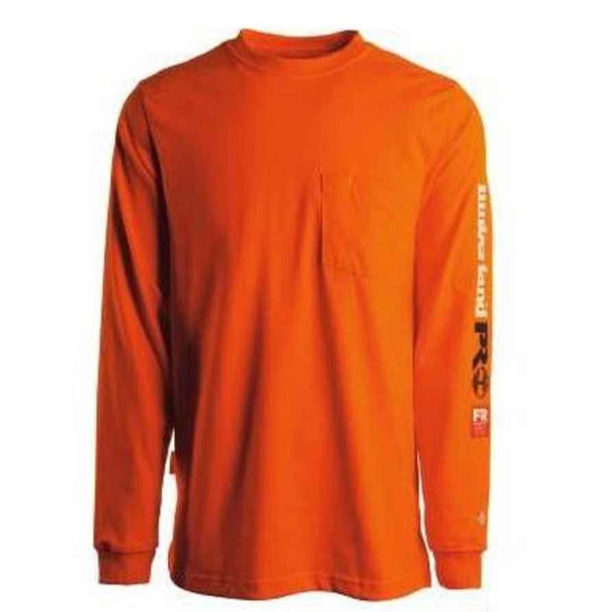 Men'S Timberland Pro | Timberland Pro Men'S Fr Cotton Core Ls W/ Logo Work T-Shirt Tb0A1V8Dy86 Orange