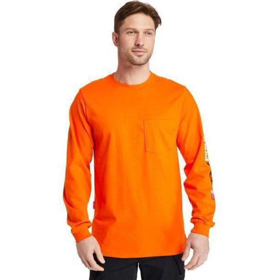 Men'S Timberland Pro | Timberland Pro Men'S Fr Cotton Core Ls W/ Logo Work T-Shirt Tb0A1V8Dy86 Orange