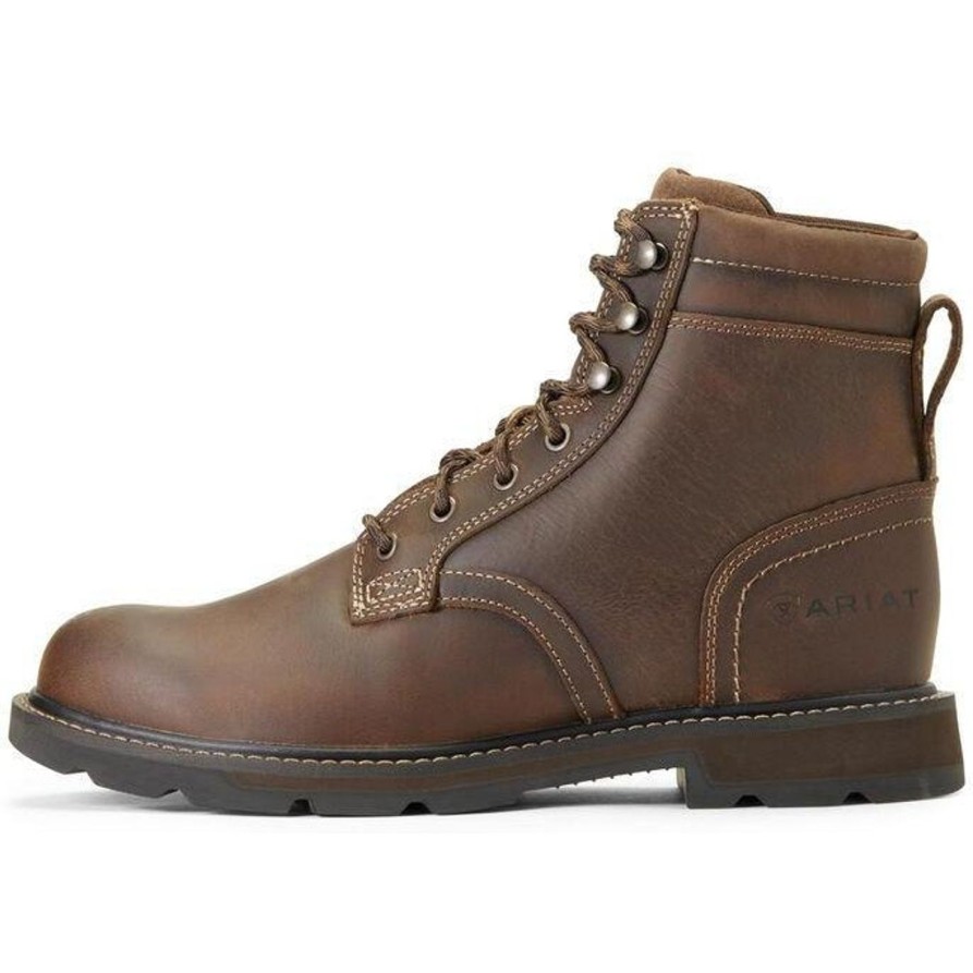 Men'S Ariat | Ariat Men'S Groundbreaker 6" Soft Toe Wp Work Boot 10016256 Brown