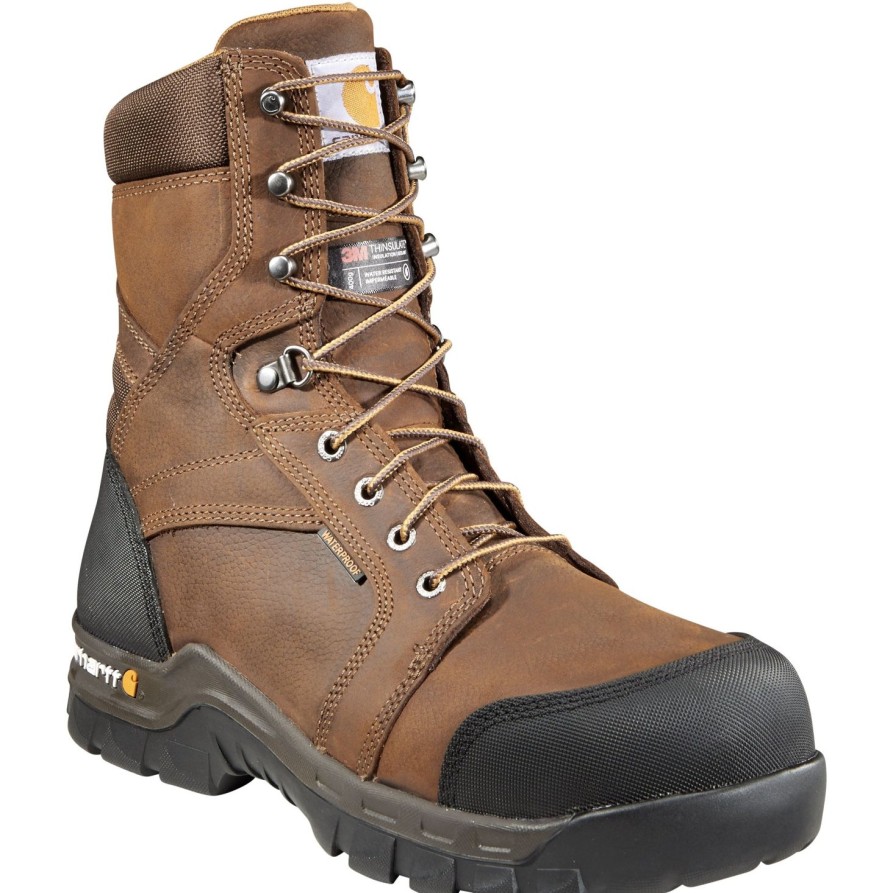 Men'S Carhartt | Carhartt Men'S Rugged Flex 8" Comp Toe Ins Wp Work Boot Cmf8389 Brown