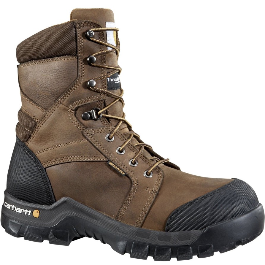 Men'S Carhartt | Carhartt Men'S Rugged Flex 8" Comp Toe Ins Wp Work Boot Cmf8389 Brown