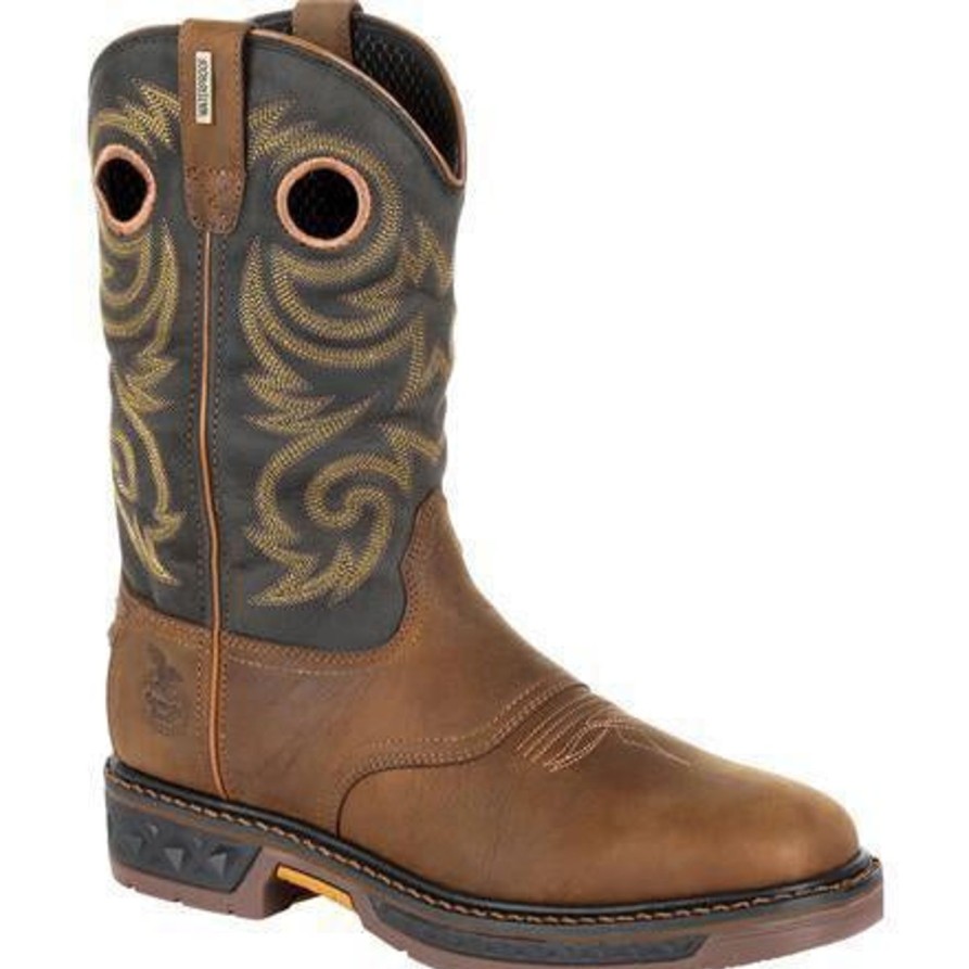 Men'S Georgia | Georgia Men'S Carbo-Tec Lt 11" Pull-On Wp Western Work Boot Gb00266 Brown