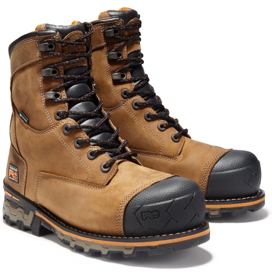 Men'S Timberland Pro | Timberland Pro Men'S Boondock 8" Comp Toe Wp Work Boot - Tb092671214 Brown Oiled Distressed