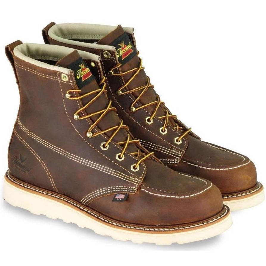 Men'S Thorogood | Thorogood Men'S Usa Made Amer. Heritage 6" Moc Toe Wedge Work Boot 814-4203 Brown