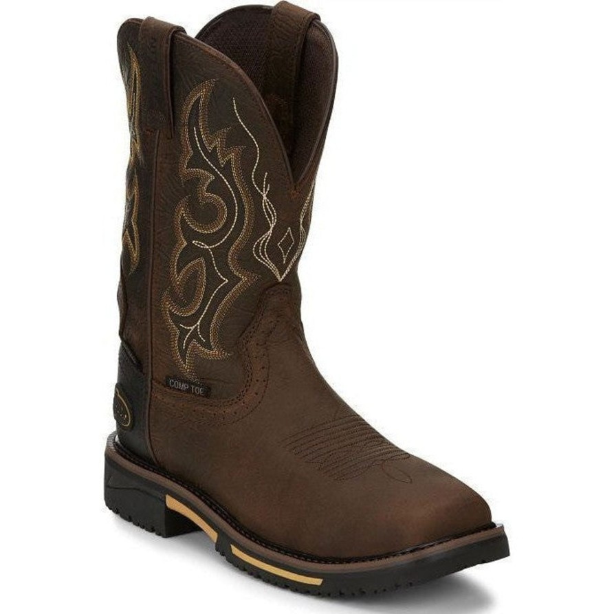 Men'S Justin | Justin Men'S Joist 11" Comp Toe Western Work Boot Se4625 Brown