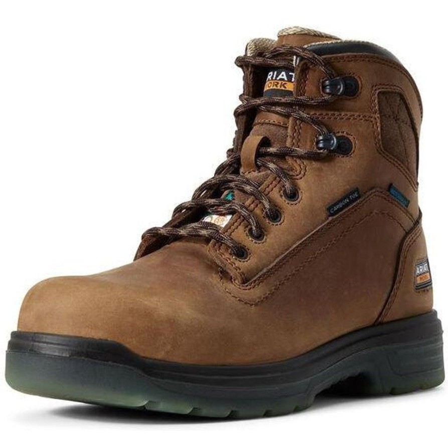 Men'S Ariat | Ariat Men'S Turbo H2O Csa 6" Carbon Toe Wp Pr Work Boot - Bark - 10029132 Brown