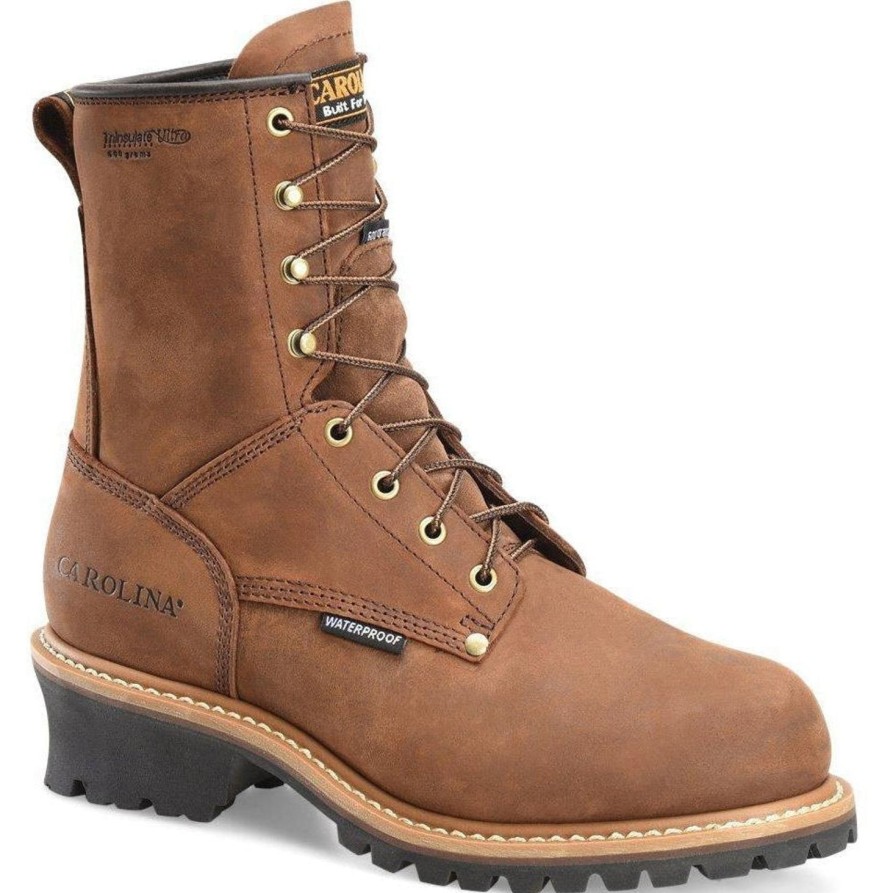 Men'S Carolina | Carolina Men'S Elm 8" Stl Toe Wp Ins Logger Work Boot Ca5821 Brown