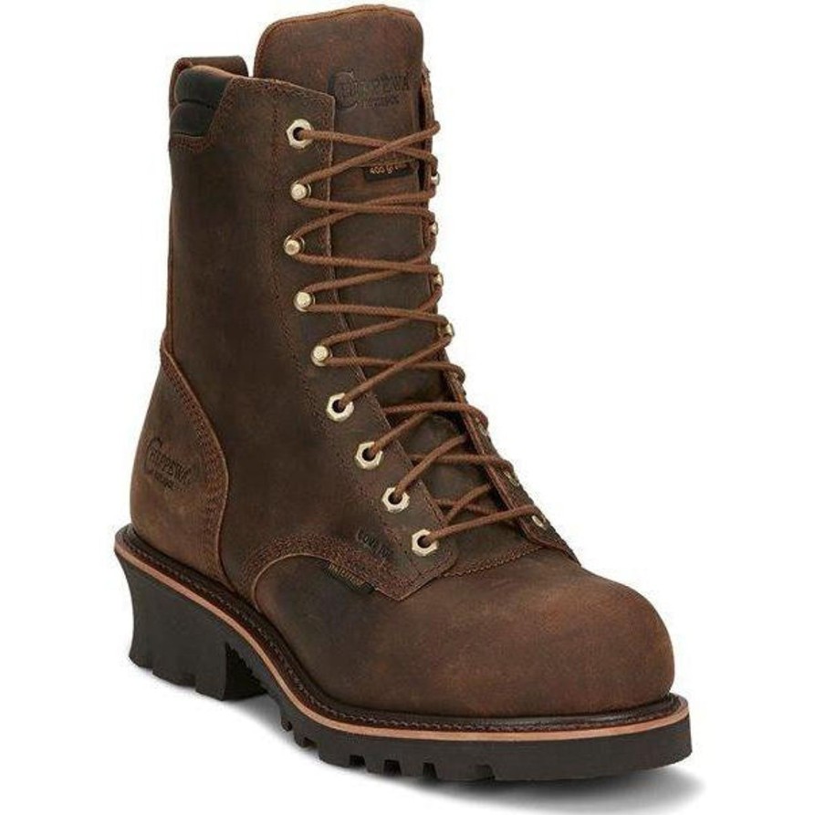 Men'S Chippewa | Chippewa Men'S Valdor 8" Comp Toe Wp 400G Ins Logger Work Boot - 73238 Brown