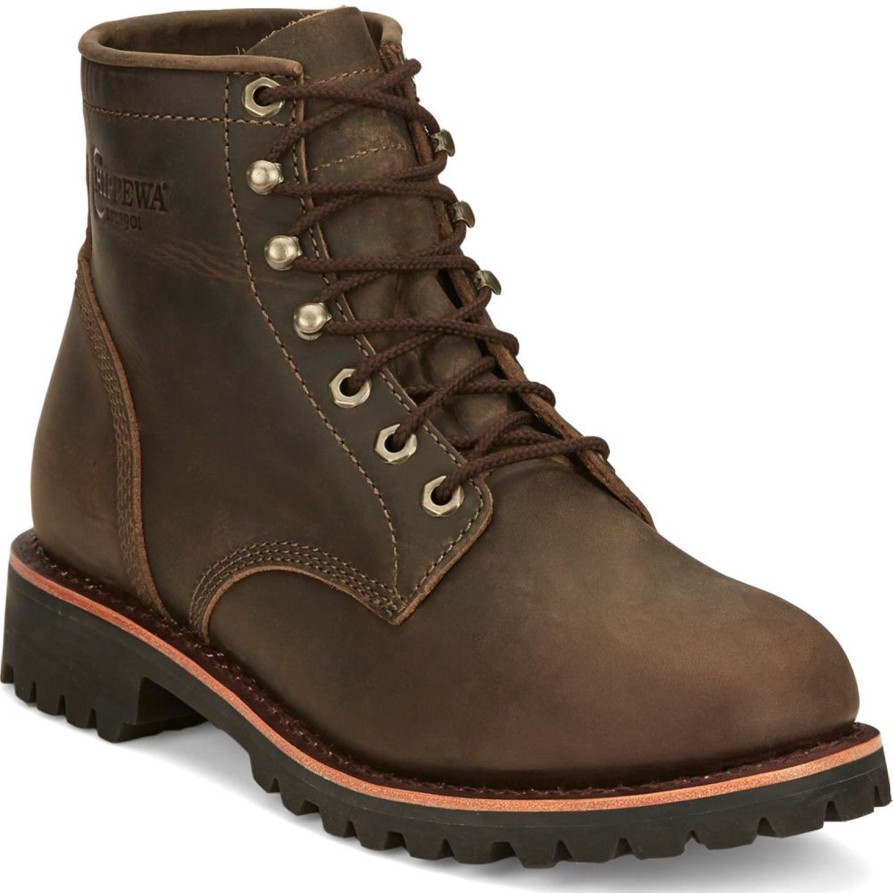 Men'S Chippewa | Chippewa Men'S Classic 2.0 6" Plain Toe Work Boot Nc2080 Brown