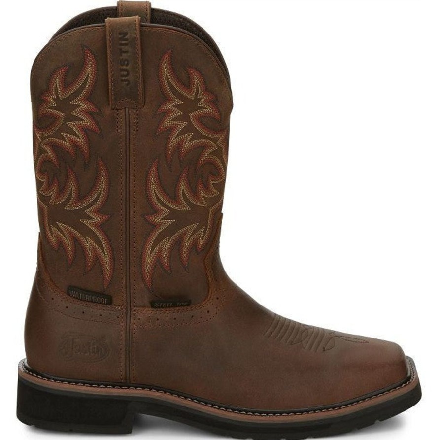 Men'S Justin | Justin Men'S Driller 11" Steel Toe Western Work Boot Se4690 Brown