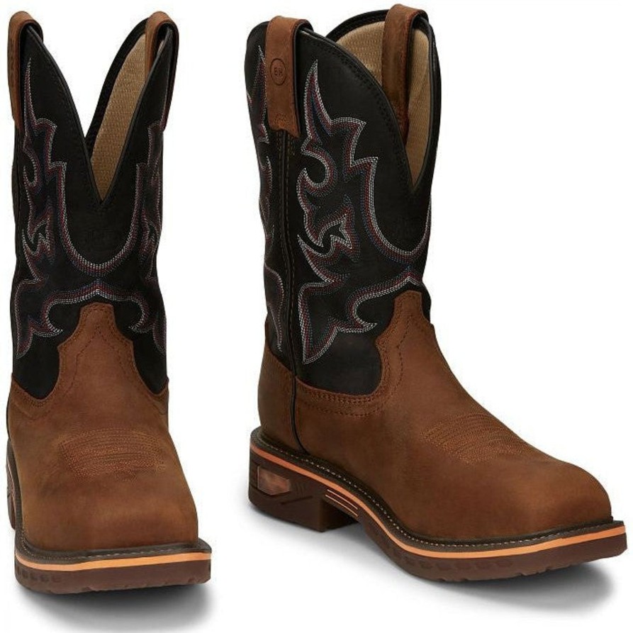 Men'S Justin | Justin Men'S Resistor 11" Nano Comp Toe Western Work Boot Cr4012 Brown