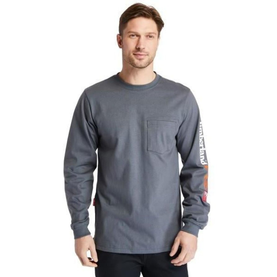 Men'S Timberland Pro | Timberland Pro Men'S Fr Cotton Core Ls W/ Logo Work T-Shirt Tb0A1V8D003 Charcoal