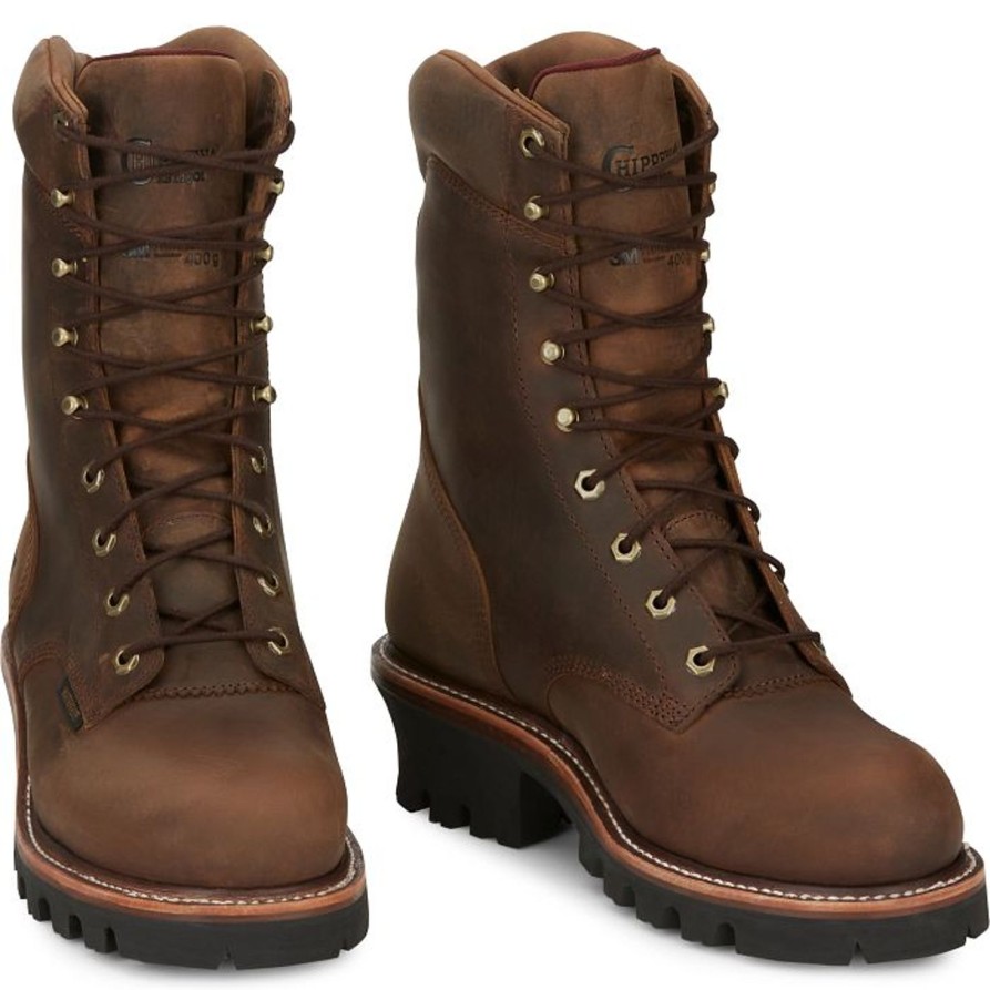 Men'S Chippewa | Chippewa Men'S Super Dna 9" Steel Toe Wp Lace Up Work Boot 59407 Brown