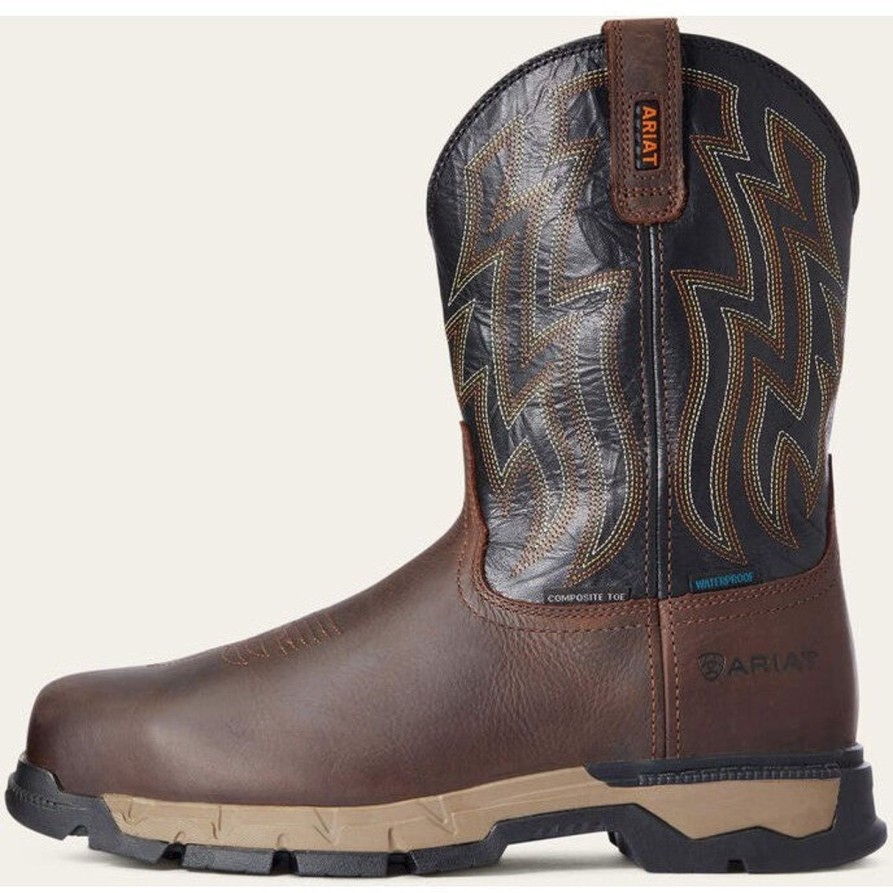 Men'S Ariat | Ariat Men'S Rebar Flex Ct Waterproof Western Work Boot 10034157 Brown