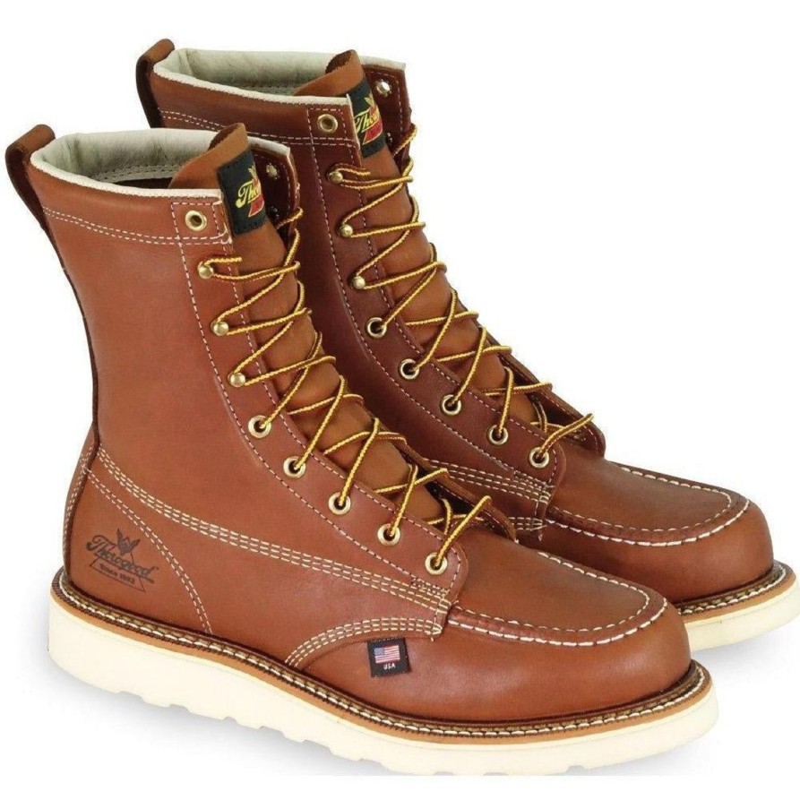 Men'S Thorogood | Thorogood Men'S Usa Made Amer. Heritage 8" Stl Toe Wedge Work Boot 804-4208 Tobacco