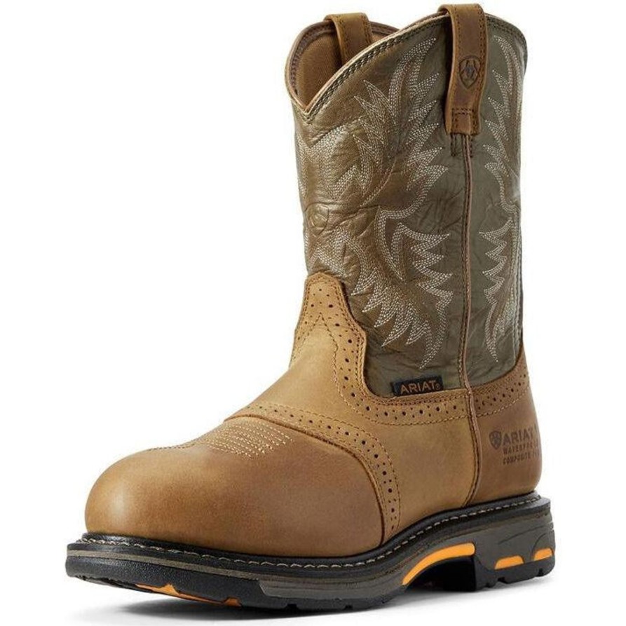 Men'S Ariat | Ariat Men'S Workhog 10" Comp Toe Wp Western Work Boot - Aged Bark - 10008635 Brown