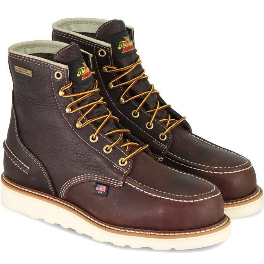 Men'S Thorogood | Thorogood Men'S Usa Made 1957 6" Moc Safety Toe Wp Wedge Work Boot 804-3600 Brown