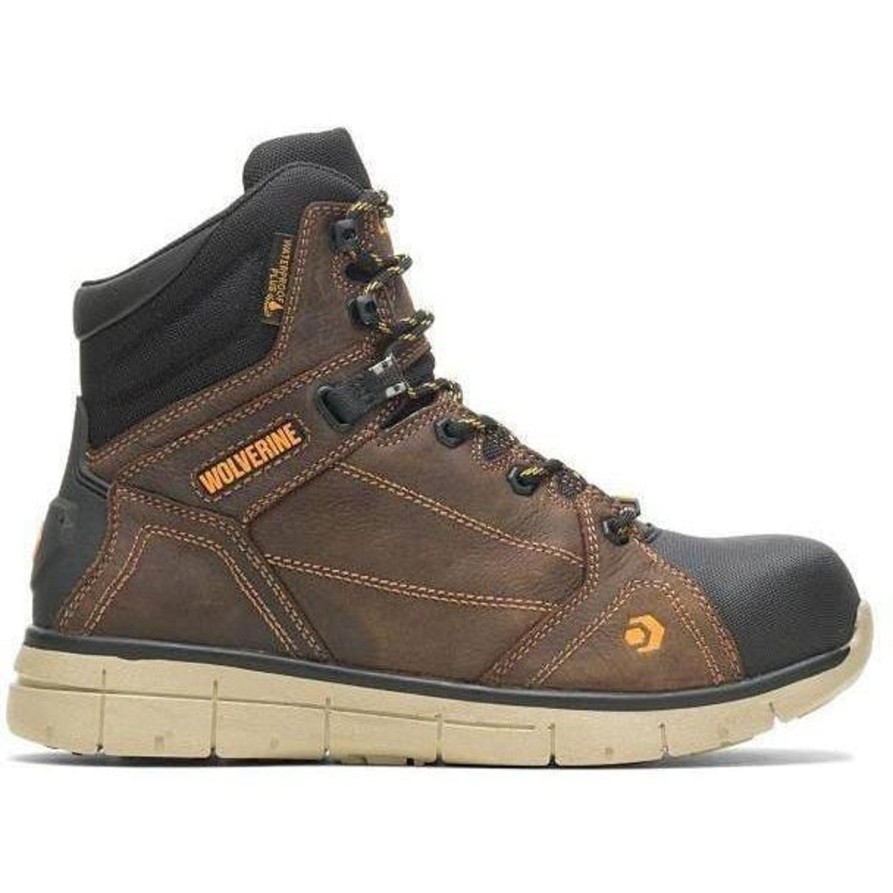 Men'S Wolverine | Wolverine Men'S Rigger Epx6" Safety Toe Wp Wedge Work Boot W10797 Brown