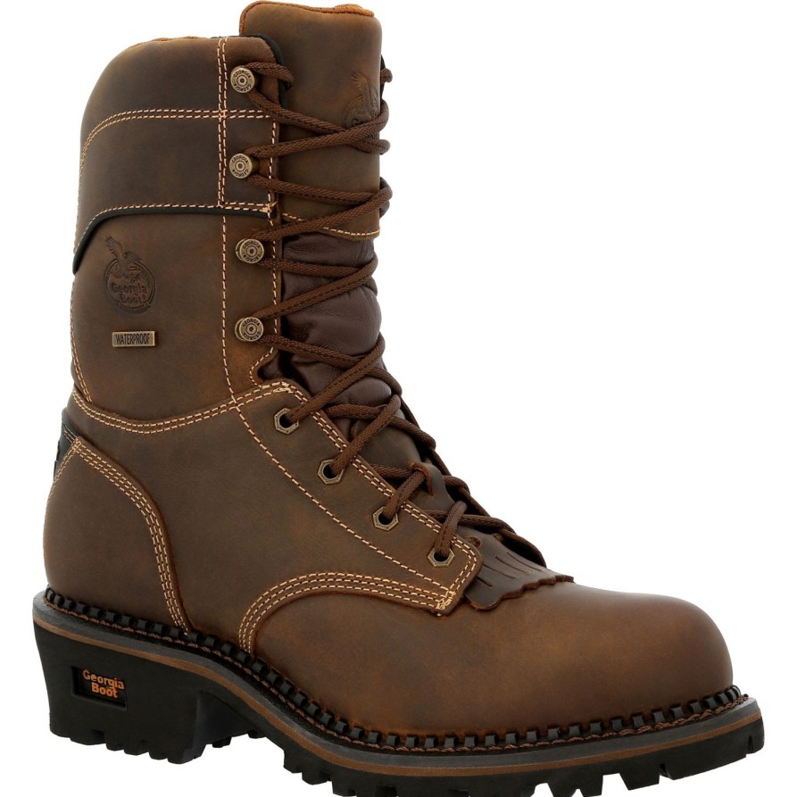 Men'S Georgia | Georgia Men'S Amp Lt Logger 9" Comp Toe Wp 600G Ins Work Boot- Gb00491 Brown