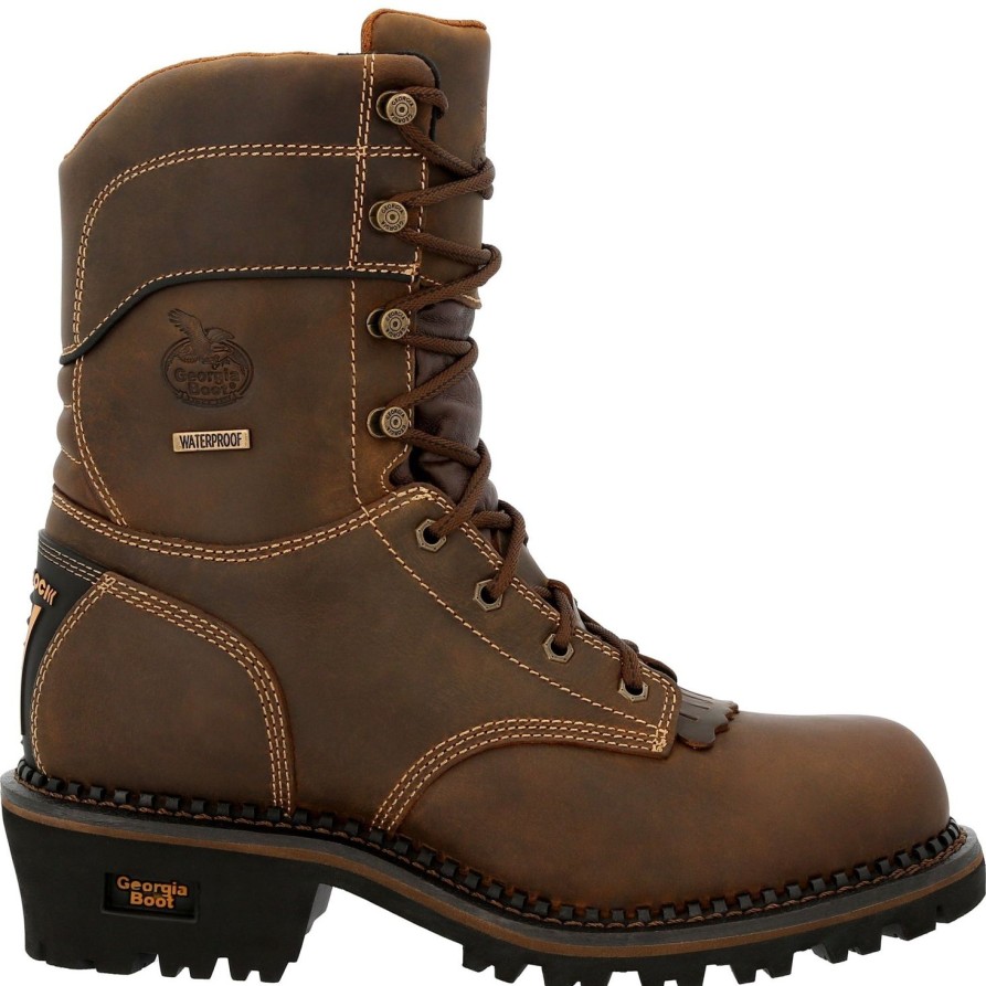 Men'S Georgia | Georgia Men'S Amp Lt Logger 9" Comp Toe Wp 600G Ins Work Boot- Gb00491 Brown