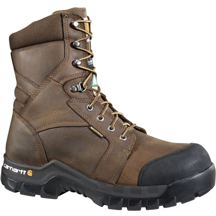 Men'S Carhartt | Carhartt Men'S 8" Rugged Flex Comp Toe Wp Csa Work Boot Cmr8939 Brown