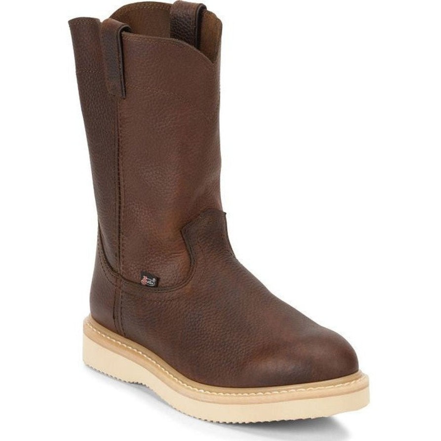 Men'S Justin | Justin Men'S Axe 10" Soft Toe Wedge Western Work Boot Wk4908 Brown