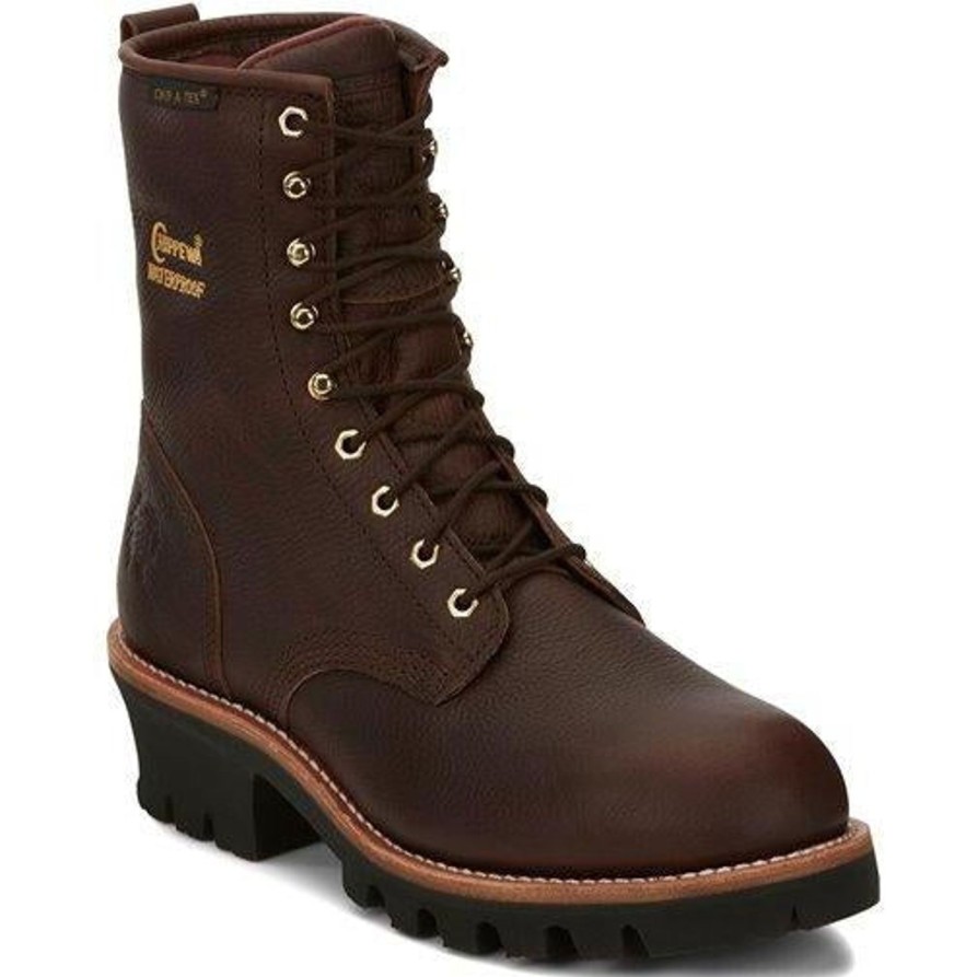 Men'S Chippewa | Chippewa Men'S Paladin 8" Steel Toe Wp 400G Ins Logger Work Boot - 73060 Brown