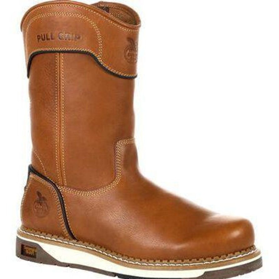 Men'S Georgia | Georgia Men'S Amp Lt Wedge Pull-On Soft Toe Work Boot Gb00349 Brown