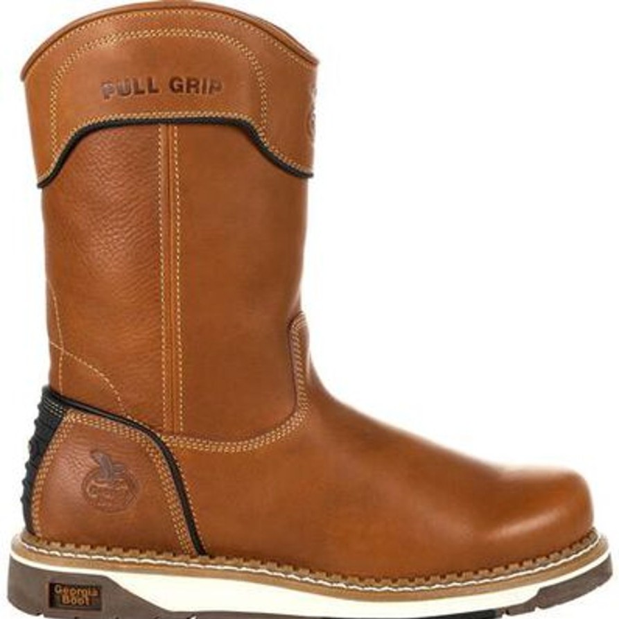 Men'S Georgia | Georgia Men'S Amp Lt Wedge Pull-On Soft Toe Work Boot Gb00349 Brown