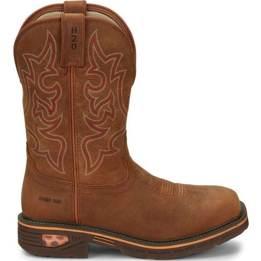 Men'S Justin | Justin Men'S Resistor 11" Nano Comp Toe Western Work Boot Cr4016 Brown