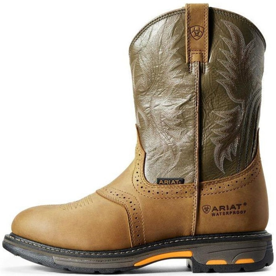 Men'S Ariat | Ariat Men'S Workhog 10" Soft Toe Wp Western Work Boot - Aged Bark - 10008633 Brown