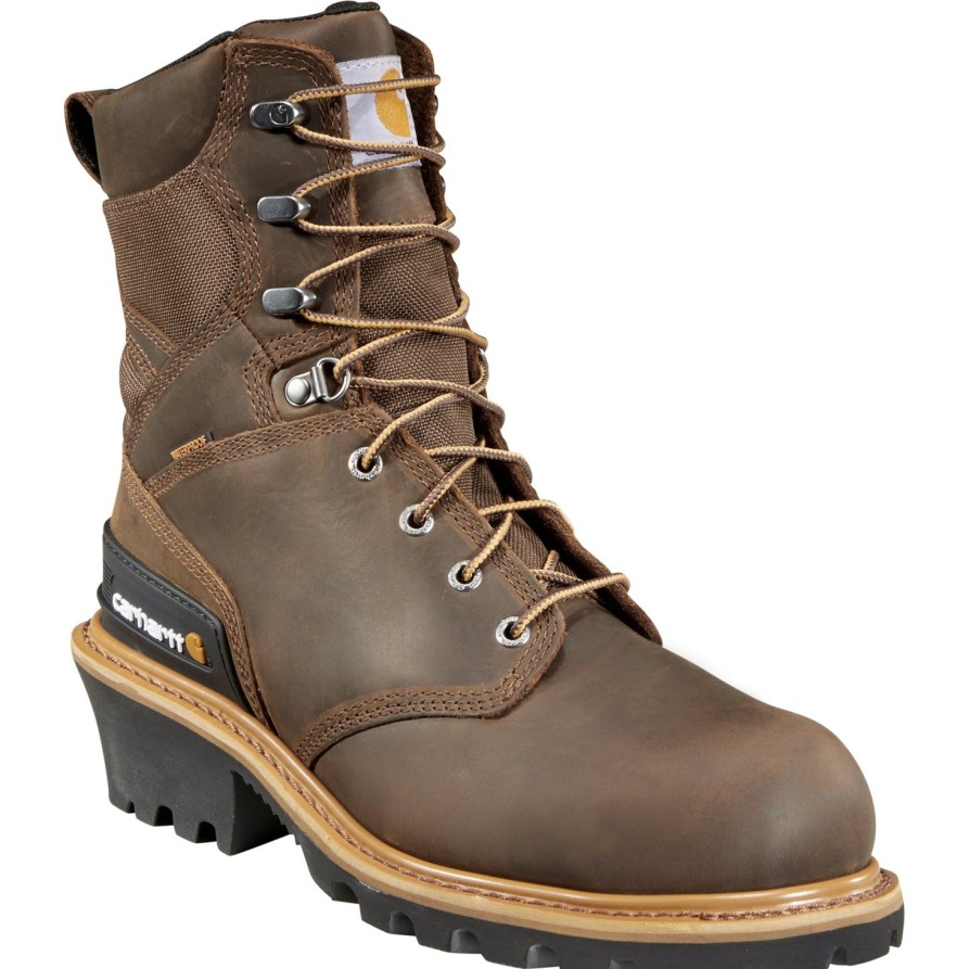 Men'S Carhartt | Carhartt Men'S 8" Comp Toe Wp Logger Work Boots Cml8360 Brown