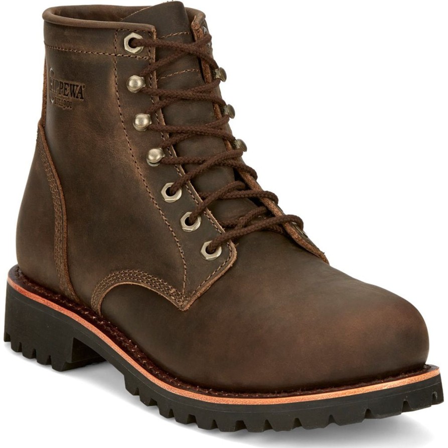 Men'S Chippewa | Chippewa Men'S Classic 2.0 6" Steel Toe Work Boot Nc2081 Brown