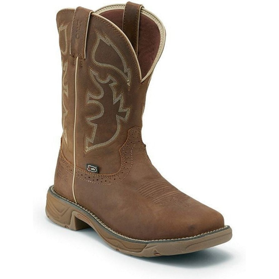 Men'S Justin | Justin Men'S Rush 11" Steel Toe Western Work Boot Wk4331 Tan