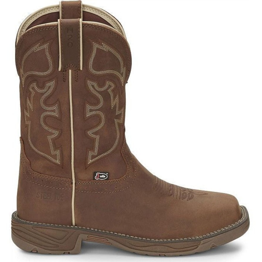 Men'S Justin | Justin Men'S Rush 11" Steel Toe Western Work Boot Wk4331 Tan