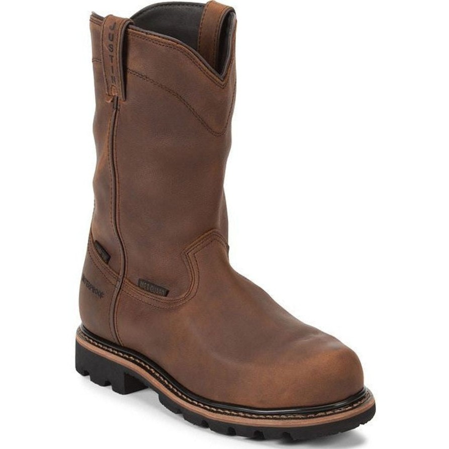 Men'S Justin | Justin Men'S Pulley 10" Comp Toe Wp Western Work Boot Wk4630 Brown