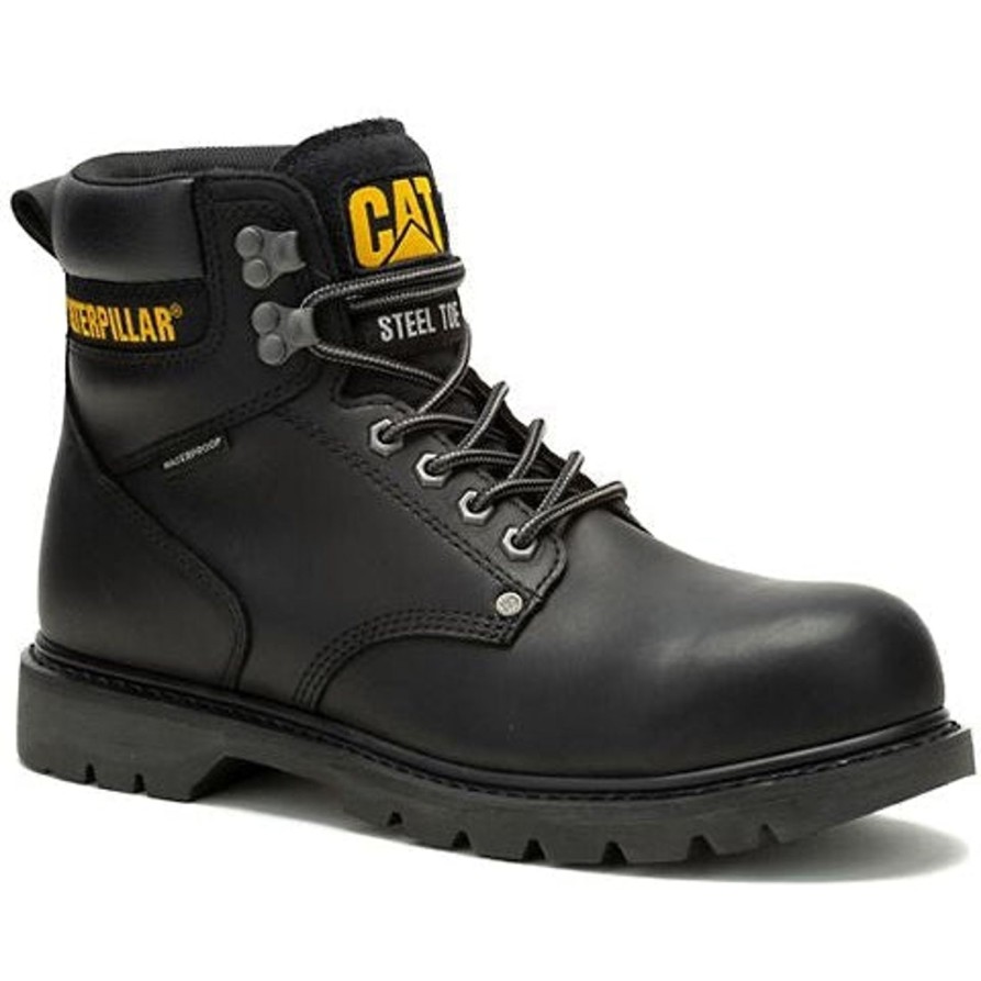 Men'S CAT | Cat Men'S Second Shift Steel Toe Wp Slip Resist Work Boot P91658 Black