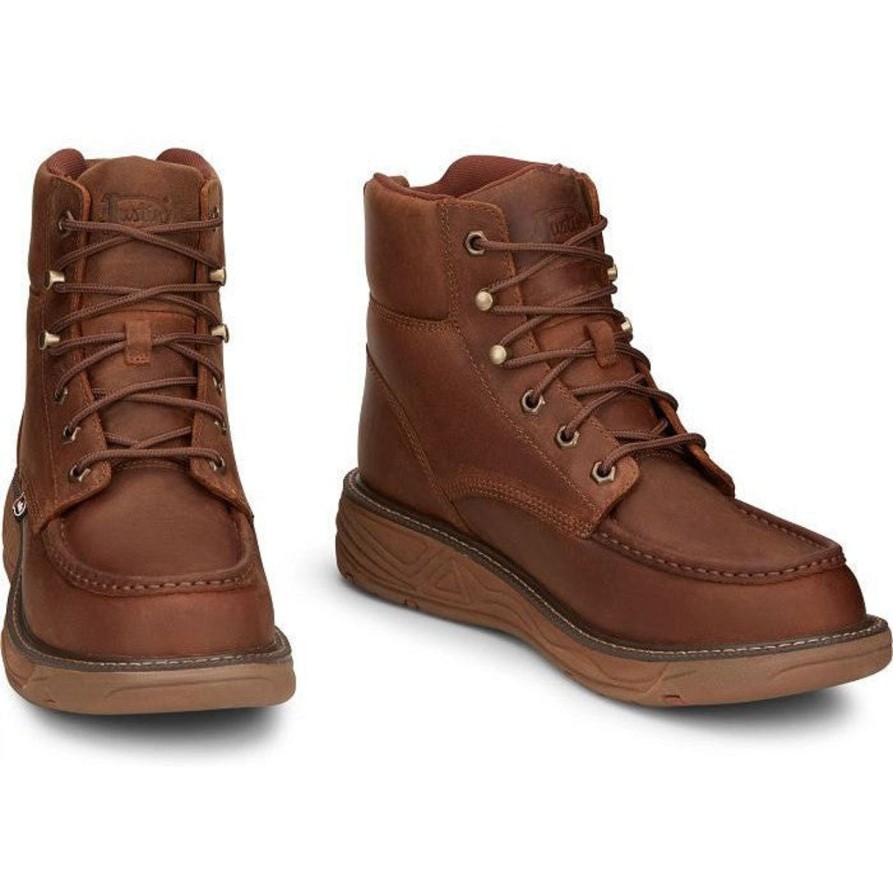 Men'S Justin | Justin Men'S Rush 6" Wp Wedge Western Work Boot Se470 Brown