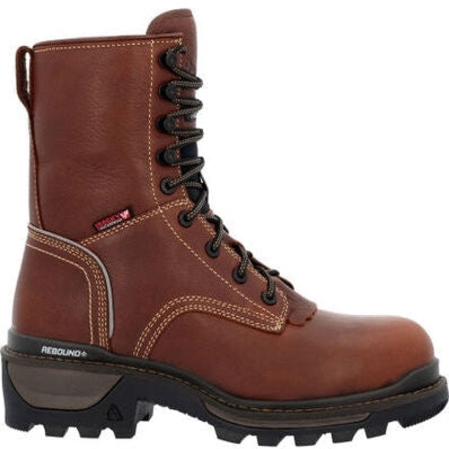 Men'S Rocky | Rocky Men'S Rams Horn Logger 9" Wp 400G Comp Toe Work Boot Rkk0396 Brown