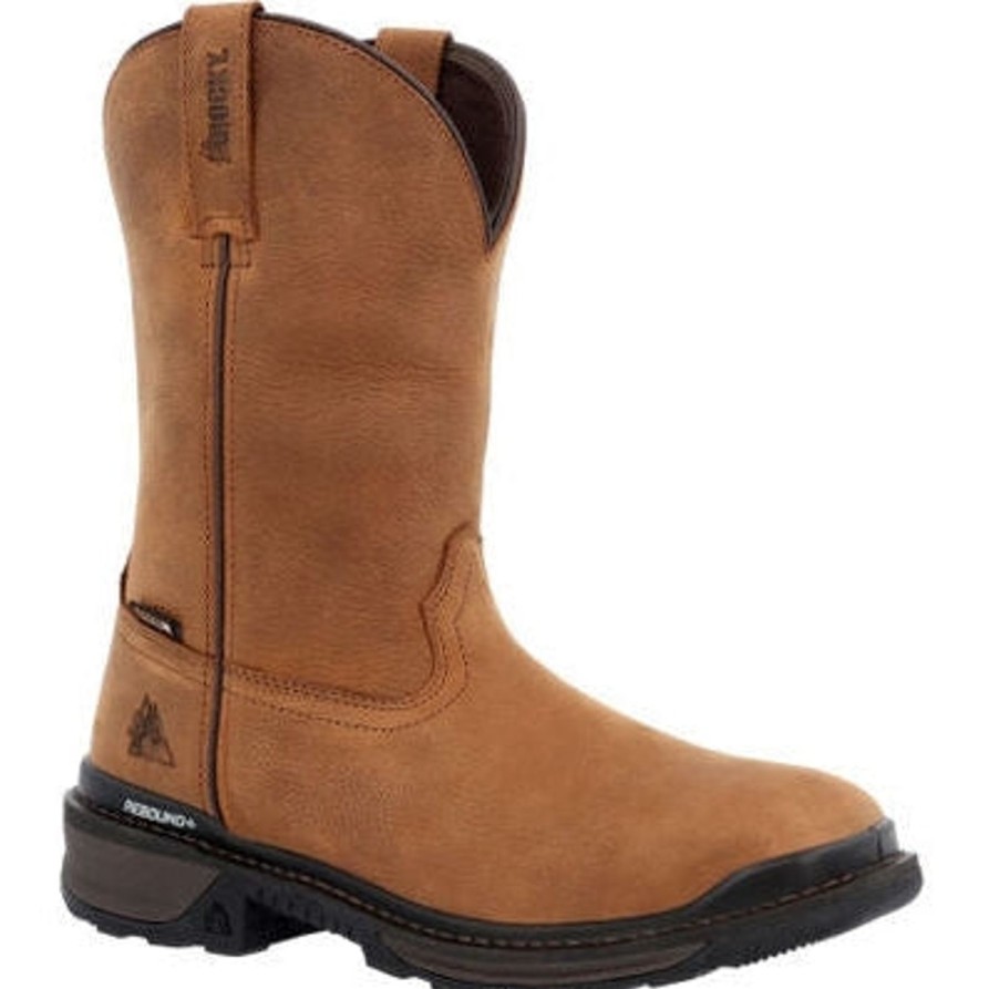 Men'S Rocky | Rocky Men'S Rams Horn 11" Wp Pull On Western Work Boot Rkw0395 Brown