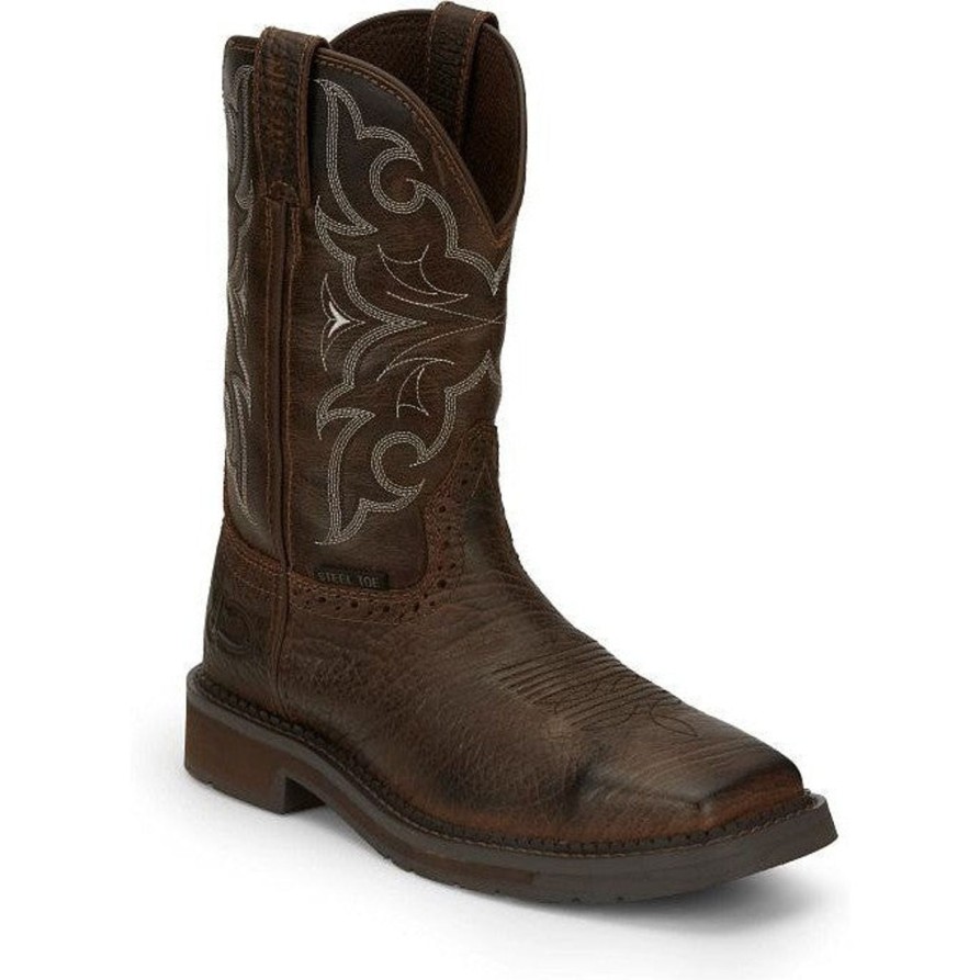 Men'S Justin | Justin Men'S Amarillo 11" Steel Toe Western Work Boot Se4313 Brown