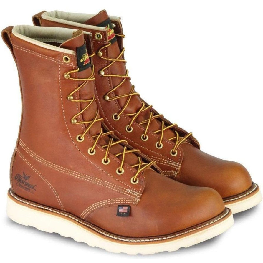 Men'S Thorogood | Thorogood Men'S Usa Made Amer. Heritage 8" Stl Toe Wedge Work Boot 804-4364 Tobacco