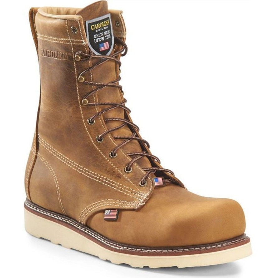 Men'S Carolina | Carolina Men'S Amp Usa 8" Steel Toe Slip Resist Work Boot Ca7505 Brown