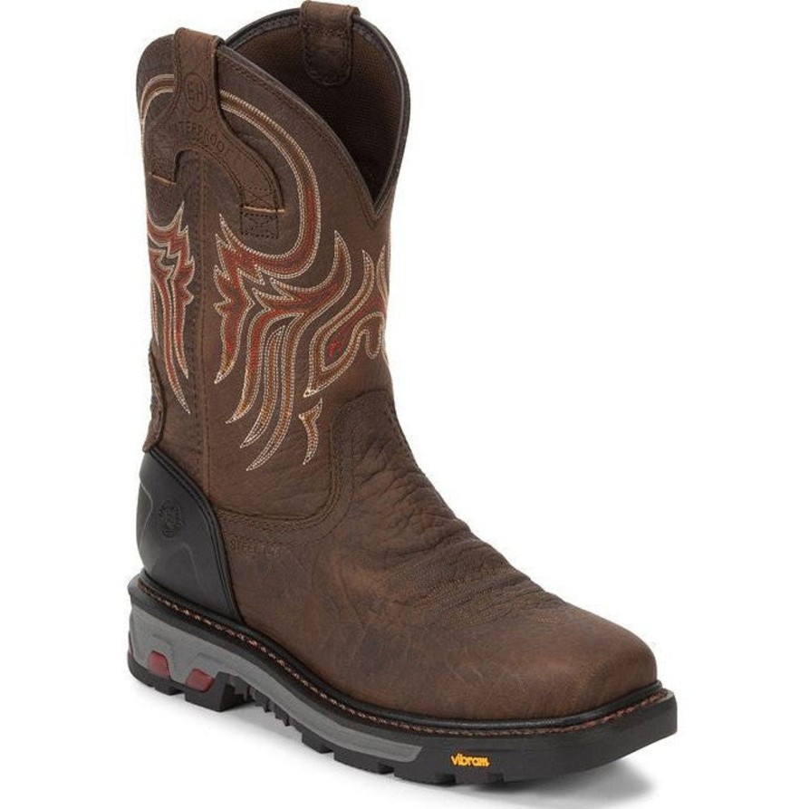 Men'S Justin | Justin Men'S Driscoll 11" Steel Toe Western Work Boot Wk2111 Brown