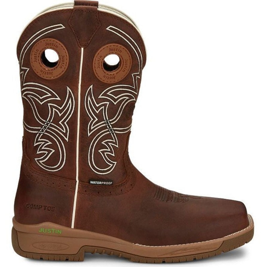 Men'S Justin | Justin Men'S Nitread 11" Comp Toe Wp Western Work Boot Cr3201 Brown