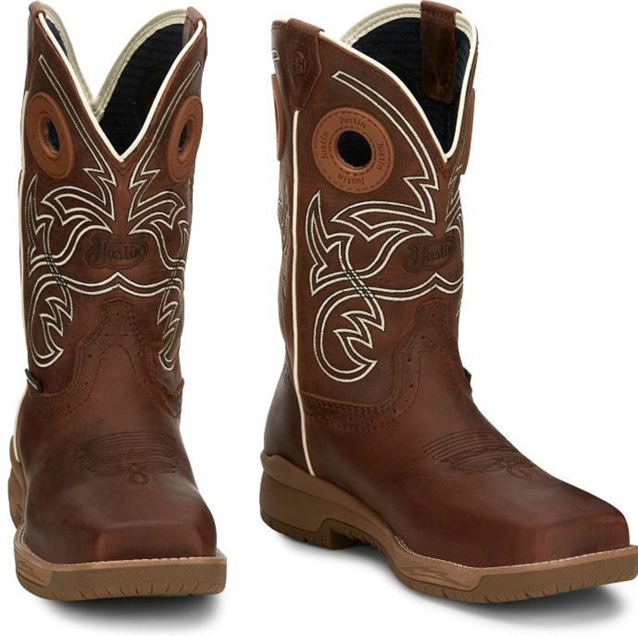 Men'S Justin | Justin Men'S Nitread 11" Comp Toe Wp Western Work Boot Cr3201 Brown