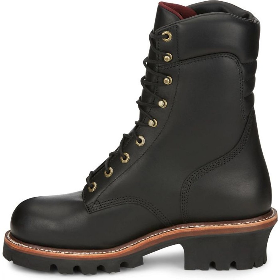 Men'S Chippewa | Chippewa Men'S 9" Steel Toe Wp 400G Ins Logger Work Boot 59410 Black