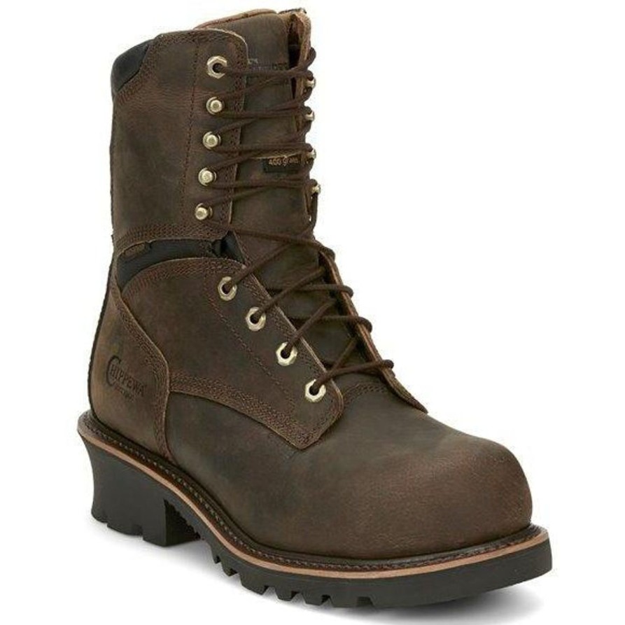 Men'S Chippewa | Chippewa Men'S Sador 9" Comp Toe Wp 400G Ins Logger Work Boot - 73233 Brown