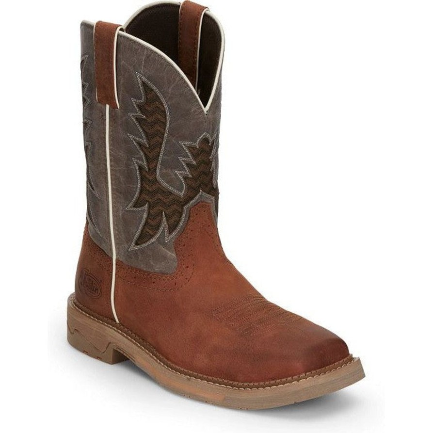 Men'S Justin | Justin Men'S Bolt 11" Square Toe Western Work Boot -Brown- Se4110 Light Brown