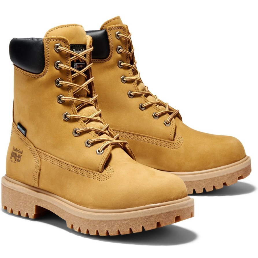 Men'S Timberland Pro | Timberland Pro Men'S Direct Attach 8" Wp Ins Stl Toe Work Boot Tb026002713 Wheat Nubuck